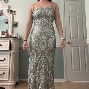 Size 5/6 sage green and silver prom dress